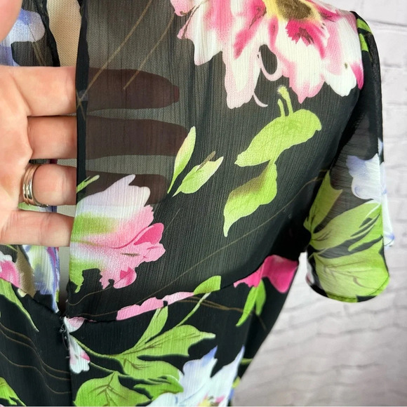 coldwater creek floral cap sleeve dress with sheer top panel sz 16 layered - Picture 3 of 10